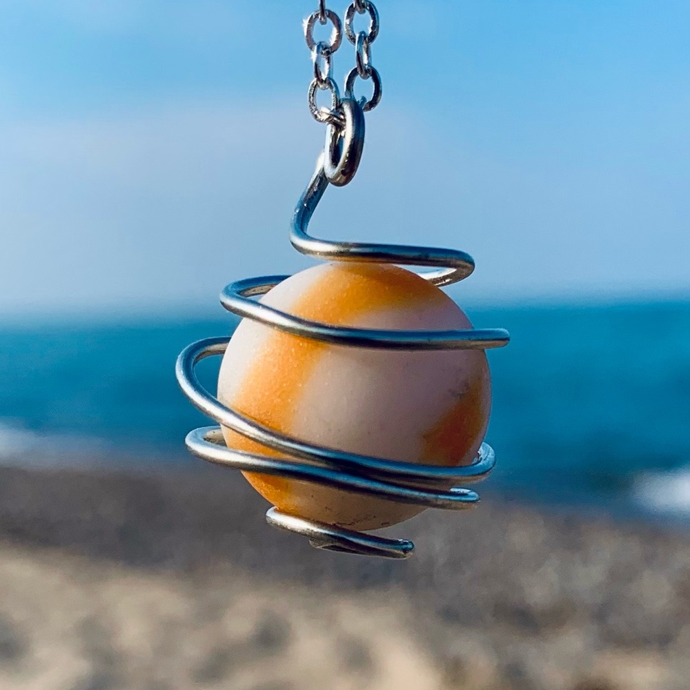 Creamsicle Seaglass Marble Necklace - Picture 5 of 6
